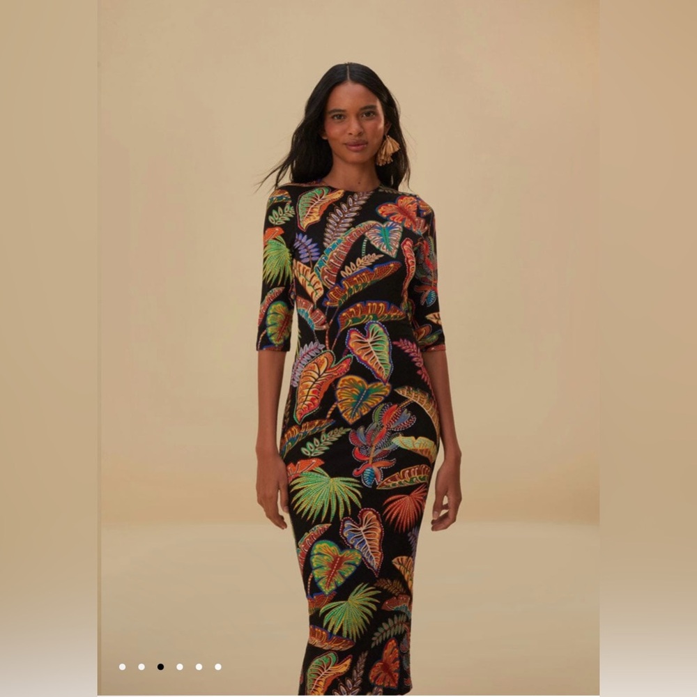 Cool Foliage Black Jersey Midi Dress by FarmRio